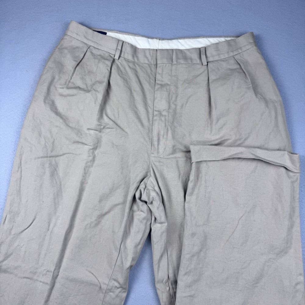 Vintage Polo Ralph Lauren Linen Blend Pleated Cuffed Straight Leg Pant 38x33